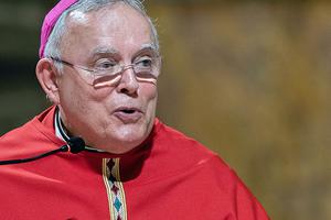 Archbishop Charles Chaput speaks to a group of U.S. bishops gathered at the Basilica of Saint Paul Outside the Walls on Nov. 27, 2019, during their “ad Limina Apostolorum” visit.