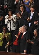 Applause for Jayne and Leonard Abbess (front row center) during President Obama's speech.