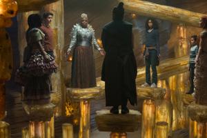 From left, Mindy Kaling is Mrs. Who, Levi Miller is Calvin O’Keefe, Oprah Winfrey is Mrs. Which, Zach Galifianakis is the Happy Medium, Storm Reid is Meg Murry, Deric McCabe is Charles Wallace Murry and Reese Witherspoon is Mrs. Whatsit in 'A Wrinkle in Time.'