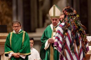 Pope Francis celebrates the closing Mass of the Pan-Amazon Synod of Bishops, St. Peter's basilica, Oct. 27, 2019. 