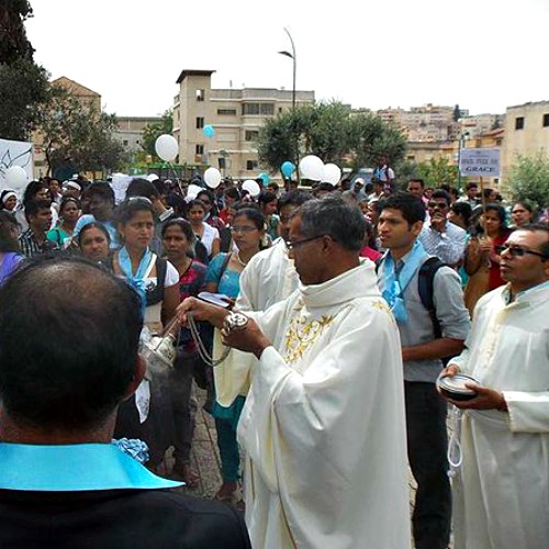 Pilgrims gathered for a Marian procession with the Indian Chaplaincy in the Holy Land.