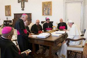 Pope Francis meets with members of the Venezuelan bishops’ conference at the Vatican, June 8, 2017.

