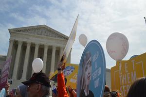 Religious sisters show their support of the Little Sisters of the Poor outside the Supreme Court, where oral arguments were heard on March 23 in the Zubik v. Burwell case against the HHS mandate.


