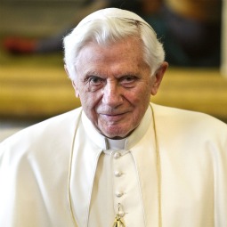 Pope Benedict XVI during a recent meeting at his private library in the Vatican. 