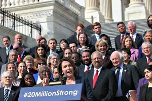 House Minority Leader Nancy Pelosi, D-Calif., speaks on the east front steps of the U.S. Capitol March 23 in Washington, D.C. at a news conference with members of the House Democratic Caucus to mark the sixth anniversary of the Affordable Care Act.