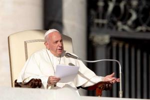 Pope Francis speaks at the general audience Oct. 23. 