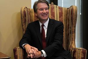 Supreme Court nominee Judge Brett Kavanaugh is shown during a meeting with Sen. Dean Heller, R-Nev., on Capitol Hill July 18 in Washington. 