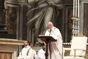 Pope Francis preaching at today's Chrism Mass in St. Peter's basilica, April 13, 2017.