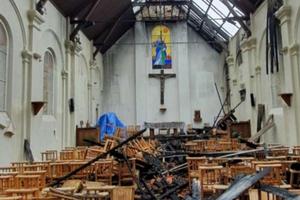 The aftermath of a fire at the Parish of St. Paul in Corbeil-Essonnes, France, July 4, 2020. 
