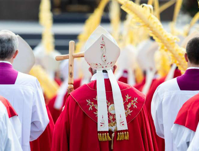 Pope Francis' procession through the crowds bearing palms in St. Peter's Sqaure on Palm Sunday 2019.