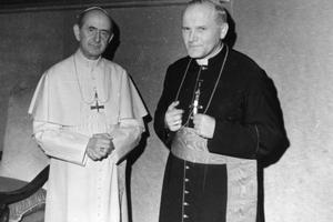 Pope Paul VI (l) greets his future successor, Cardinal Karol Wojtyla of Krakow, at the Vatican. Pope Paul and St. John Paul II were the leading moral voices on human sexuality and marriage in the last half of the 20th century. 
