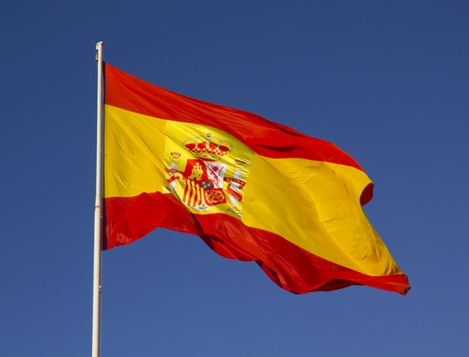 Spanish flag flying in the wind. 