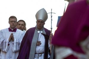 The procession from St. Anselm parish to Santa Sabina preceding Mass for Ash Wednesday in Rome March 6. 