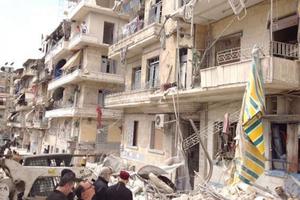 The scene of a May 2015 attack on Christians in Aleppo.