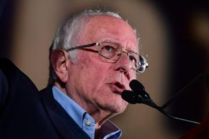 Democratic presidential hopeful Vermont Sen. Bernie Sanders speaks during a rally at Springs Preserve Amphitheater in Las Vegas on Feb. 21. 