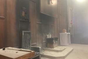 The inner sanctuary of the Co-Cathedral of St. Thomas More after the fire