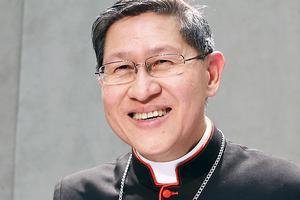 Cardinal Luis Tagle speaks at a Sept. 27, 2017, media conference at the Holy See Press Office in Rome.
