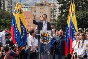 President of Venezuelan National Assembly Juan Guaido talks to the people during a rally, January 23rd 2019. 