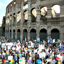 Rome March for Life 2013 participants move past the Colosseum.