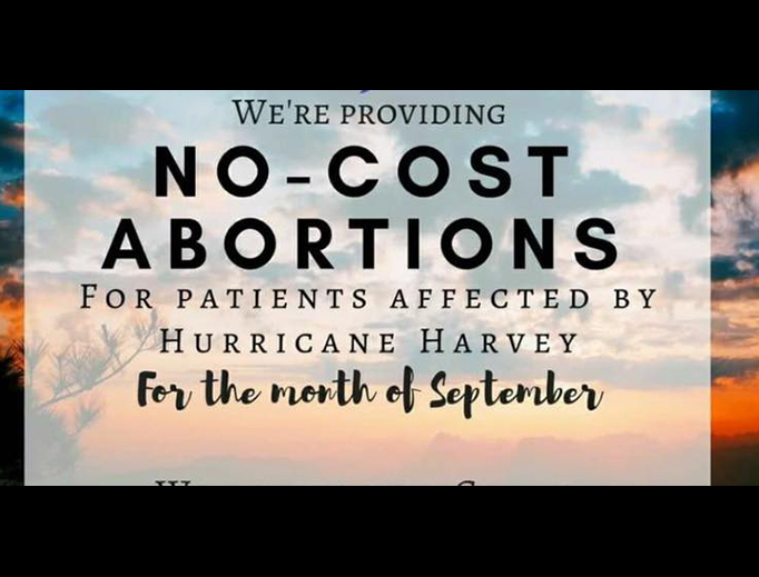 An image from an advertisement for free abortions in the Houston area.