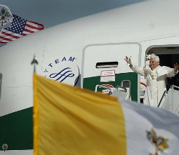 Pope Benedict XVI arrives at Andrews Air Force Base on April 15, 2008.