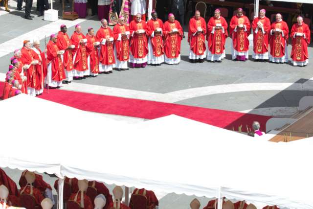 Newly appointed metropolitan archbishops from around the world at a Mass with Pope Francis in St. Peter's Square to receive their pallia June 29.