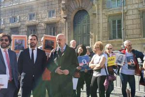 Victims of clergy sexual abuse, activists, and lawyers gather in Rome, Feb. 21, 2020.