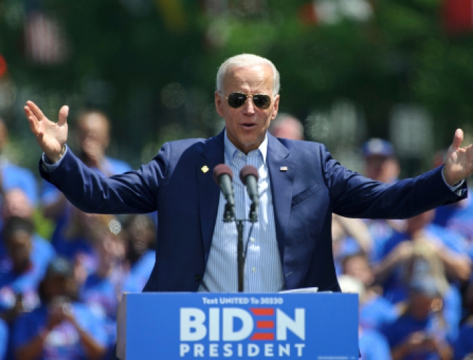 Former vice-president Joe Biden formally launches his 2020 presidential campaign during a rally May 18, 2019, at Eakins Oval in Philadelphia.