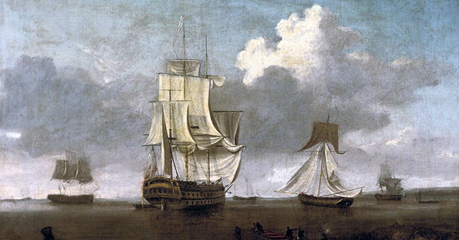 Circle of William Anderson (1757–1837), "A Flagship Departing From Anchorage"