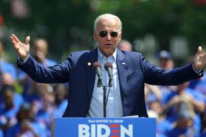 Former vice-president Joe Biden formally launches his 2020 presidential campaign during a rally May 18, 2019, at Eakins Oval in Philadelphia.