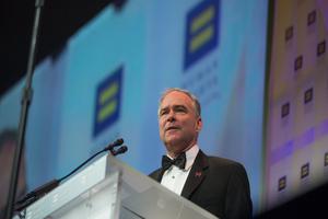 Democratic candidate for vice president Tim Kaine of Virginia speaks at the Human Rights Campaign’s national dinner.
