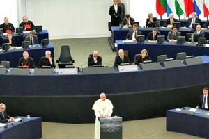 Pope Francis addresses the European Parliament in Strasbourg on Nov. 25.