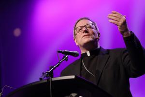 Los Angeles Auxiliary Bishop Robert Barron presents 'Evangelization Through Beauty' at the Los Angeles Religious Education Congress March 17.