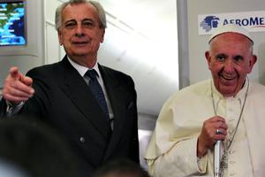 Pope Francis answers questions from reporters on the flight home from Mexico.