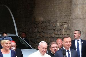 Polish President Andrzej Duda, shown standing next to Pope Francis at Wawel Royal Castle in Krakow on July 27, 2016, was reelected July 16.




