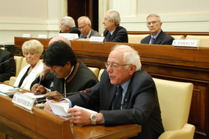Senator Bernie Sanders addressing the Pontifical Academy of Social Sciences on Friday. 