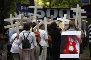 Pro-life activists demonstrated in front the Council of Europe in Strasbourg, France, last July 15, after the European Court of Human Rights in Strasbourg agreed to hear a challenge to Ireland's ban on abortion.