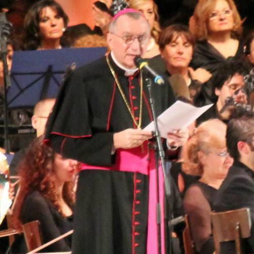 Archbishop Pietro Parolin, Vatican secretary of state, speaking in Paul VI hall on Dec. 2, 2013.