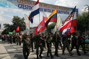 A multinational military group participates in a pilgrimage for peace to the Shrine of Our Lady of Czestochowa on Aug. 14. 
