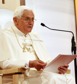 Pope Benedict XVI addresses Catholic educators gathered at The Catholic University of America in Washington.