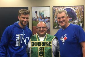 From left to right: Drew Butera, Father Richard Rocha and Sal Butera.