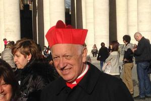 Cardinal Ricardo Ezzati Andrello of Santiago, Chile, greets pilgrims in St. Peter’s Square.