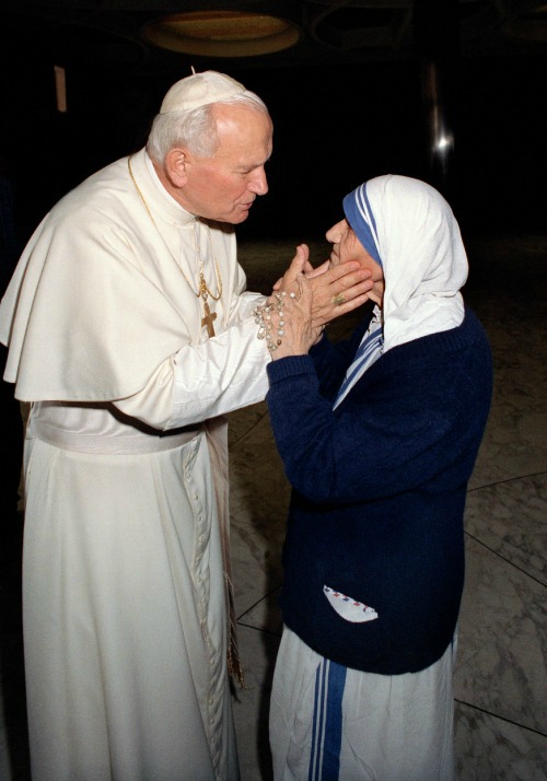 Pope St. John Paul II with Mother Teresa in 1988.