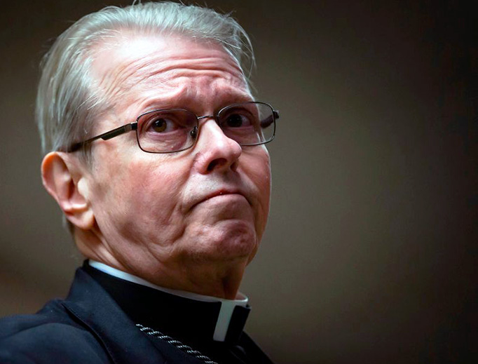 Bishop Edward Scharfenberger speaks to members of the media following the resignation of Bishop Richard Malone, during a press conference at the Diocese of Buffalo on Dec. 4, 2019.