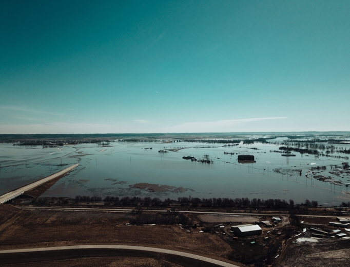 Historic flooding is seen in Bellevue, Nebraska, as a result of the March 2019 bomb cyclone. 

