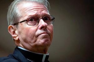 Bishop Edward Scharfenberger speaks to members of the media following the resignation of Bishop Richard Malone, during a press conference at the Diocese of Buffalo on Dec. 4, 2019.