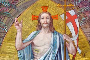 The fresco of the Resurrection of the Lord in the first chapel of Don Bosco, the founder of the Salesians, by Paolo Giovanni Crida (1886-1967) in Turin, Italy.


