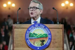 Ohio Gov. Mike DeWine, shown delivering his inaugural address after his ceremonial swearing-in Jan. 14, at the Ohio Statehouse in Columbus, supports the heartbeat bill in his state. 