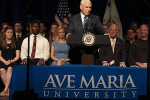 Vice President Mike Pence delivering a speech to Ave Maria University students, March 28, 2019.