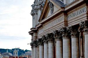 A view of the facade of St. Peter’s Basilica from the Vatican’s Apostolic Palace.